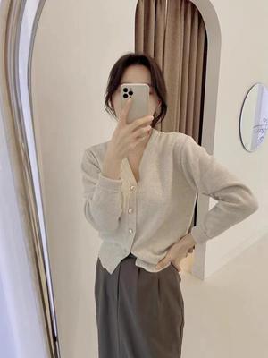 Damen Kaschmir Strickjacke mit V-Ausschnitt im koreanischen Stil - Weicher, locker sitzender Pullovermantel für Herbst und Winter