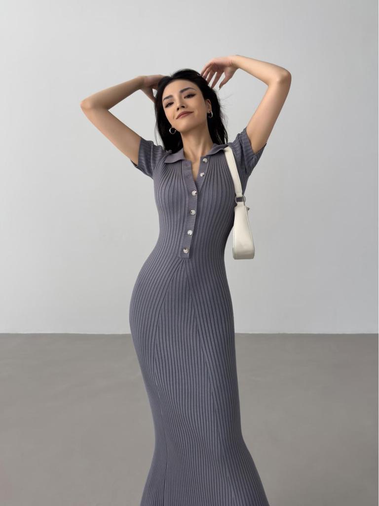 European & American Fishtail Knit Dress: Women's Summer Slim Fit Polo with Short Sleeves and Hip Wrap Skirt