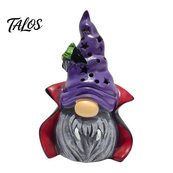 Halloween Tabletop Decorations Vampire Gnome Figurine, Resin Faceless Dwarf Statue with Purple Star Gothic Home Decor Hat And Cape, Spooky Cute