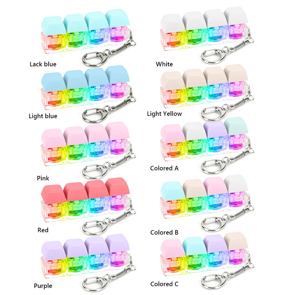 Keyboard Fidget Keychain 4 Keys Keyboard Decompression Toys w/ LED Light Keyboard Clicker Toy Adult Button Stress Relief