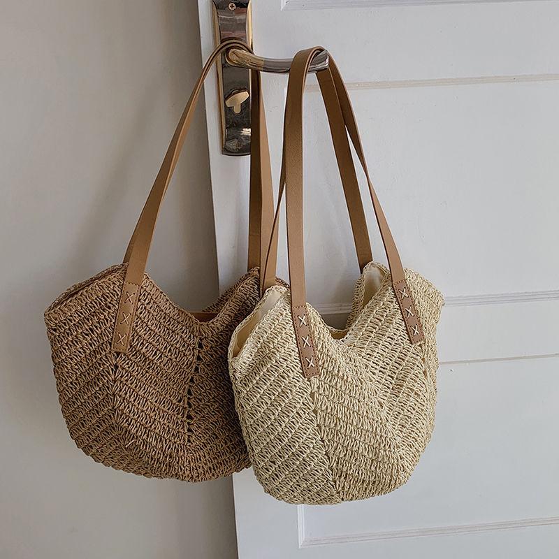 Summer Straw Bag for Women Seaside Vacation Beach Woven Bag Large Capacity Shoulder Tote Bag