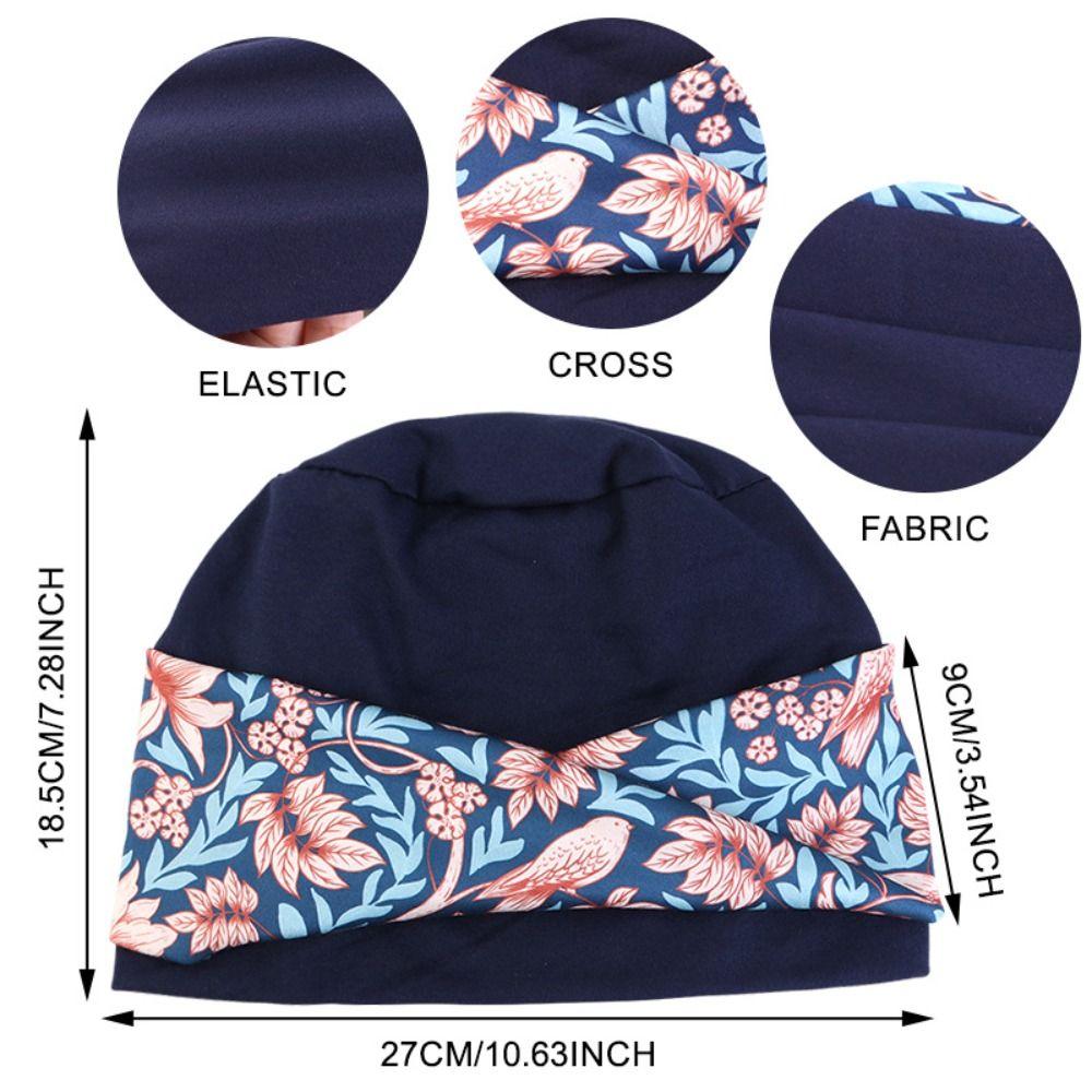 New Flower Print Bohemian Headband Hat Stretch Fabric Breathable Hair Care Cap Comfortable Flat Top Hood Women