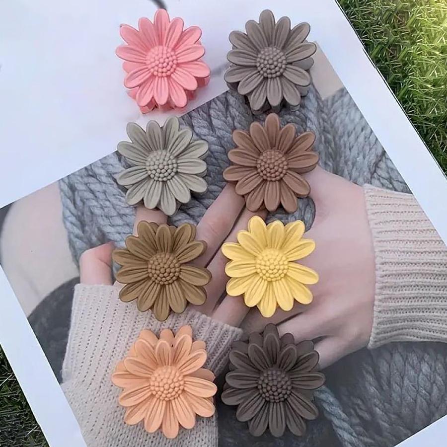 8Pcs Women's Daisy Grab Clip Candy Color Fresh Sweet Cute Small Grab Clip Hairpin Suitable For Everyday Use Headwear Accessories