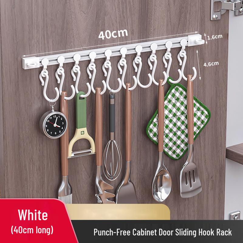 Sliding Track Hooks: No-Drill Kitchen Cabinet Door Storage Rack Gadget