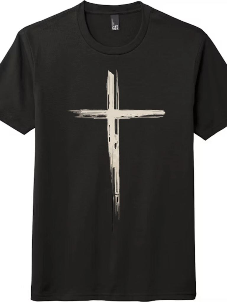 Unisex Textured Cross Graphic Tee-Stylish Casual Streetwear Artistic Shirt