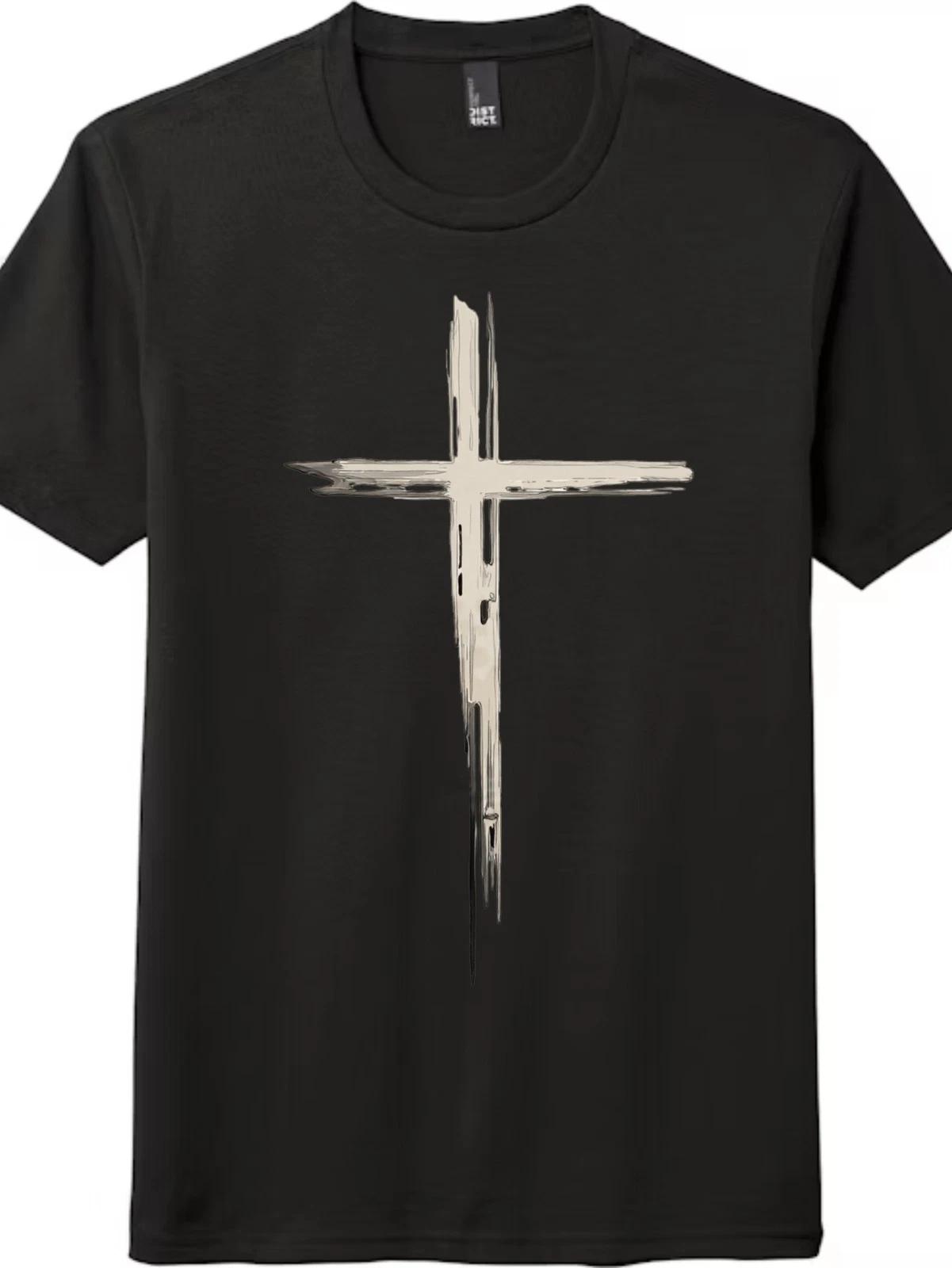 

Unisex Textured Cross Graphic Tee-Stylish Casual Streetwear Artistic Shirt 4XL