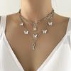 Exaggerated Butterfly Crystal Key and Lock Pendant Necklace