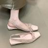Fairy Wind Gentle Niche Bow Splicing Women's Shoes Heel Sandals with Skirt Bag Head Thick Empty Square Head Single Shoes Women