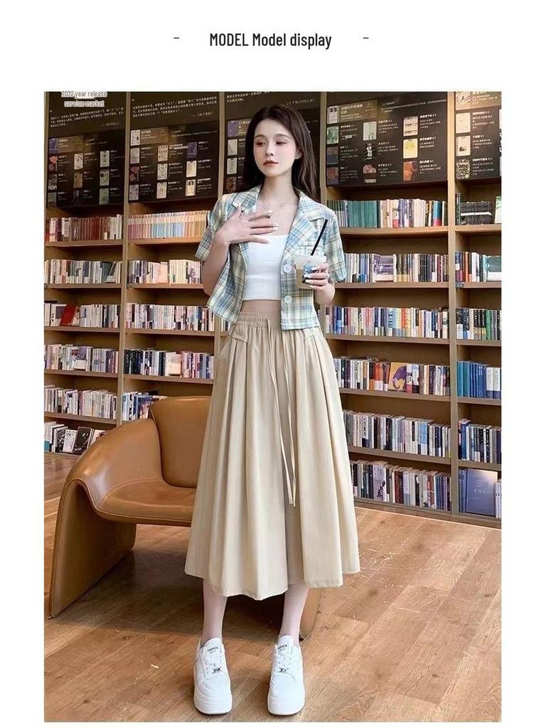 2026 Summer Women's High-Waisted Ice Silk Wide-Leg Pants - Korean Style Casual Loose Skirt Pants