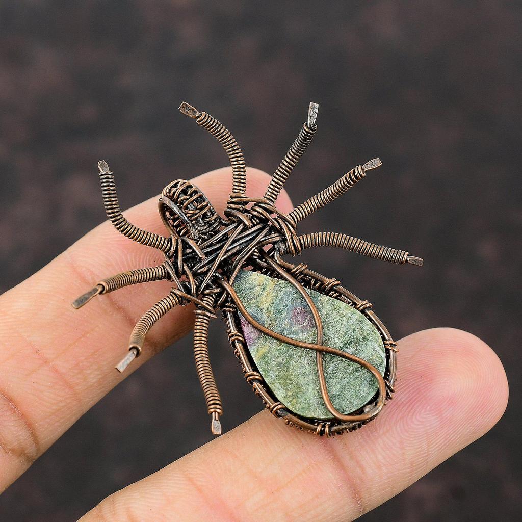 Ruby Fuchsite Pendant Copper Wire Wrapped Pendant Gemstone Jewelry Spider Pendant Handmade Pendant Copper Jewelry For Gift Stylish Pendant