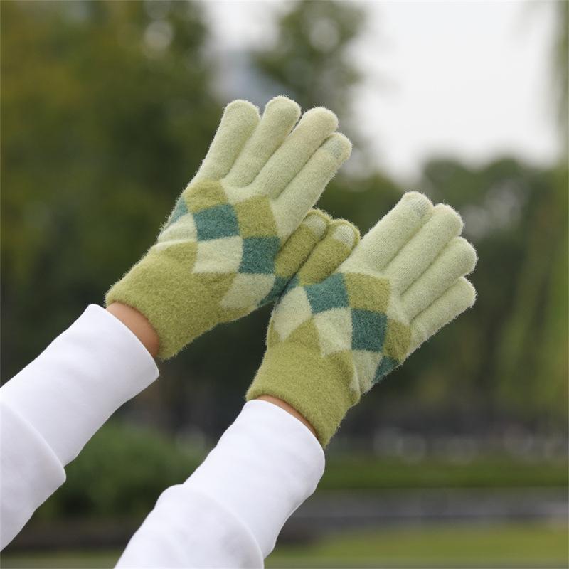 Wool Thermal Gloves Women'S Autumn Touch Screen Riding Cute Winter Cycling Student Five Fingers Velvet Ins Knitting