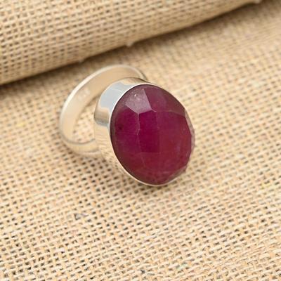 Kashmiri Red Ruby Gemstone Handmade Solid 925 Sterling Silver Ring Jewelry