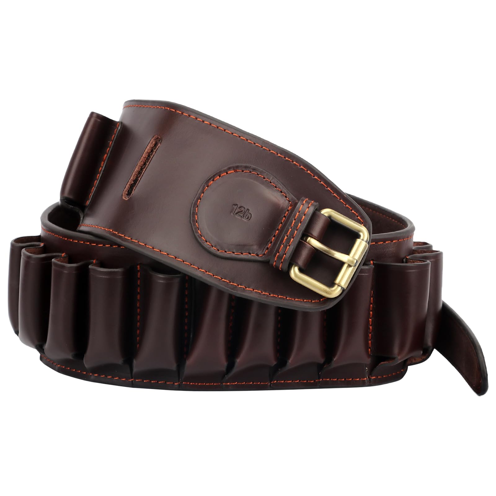 

TOURBON Shot Shell Belt Genuine Leather Bullet Belt Shell Holder 12 Gauge темно-коричневого кольору