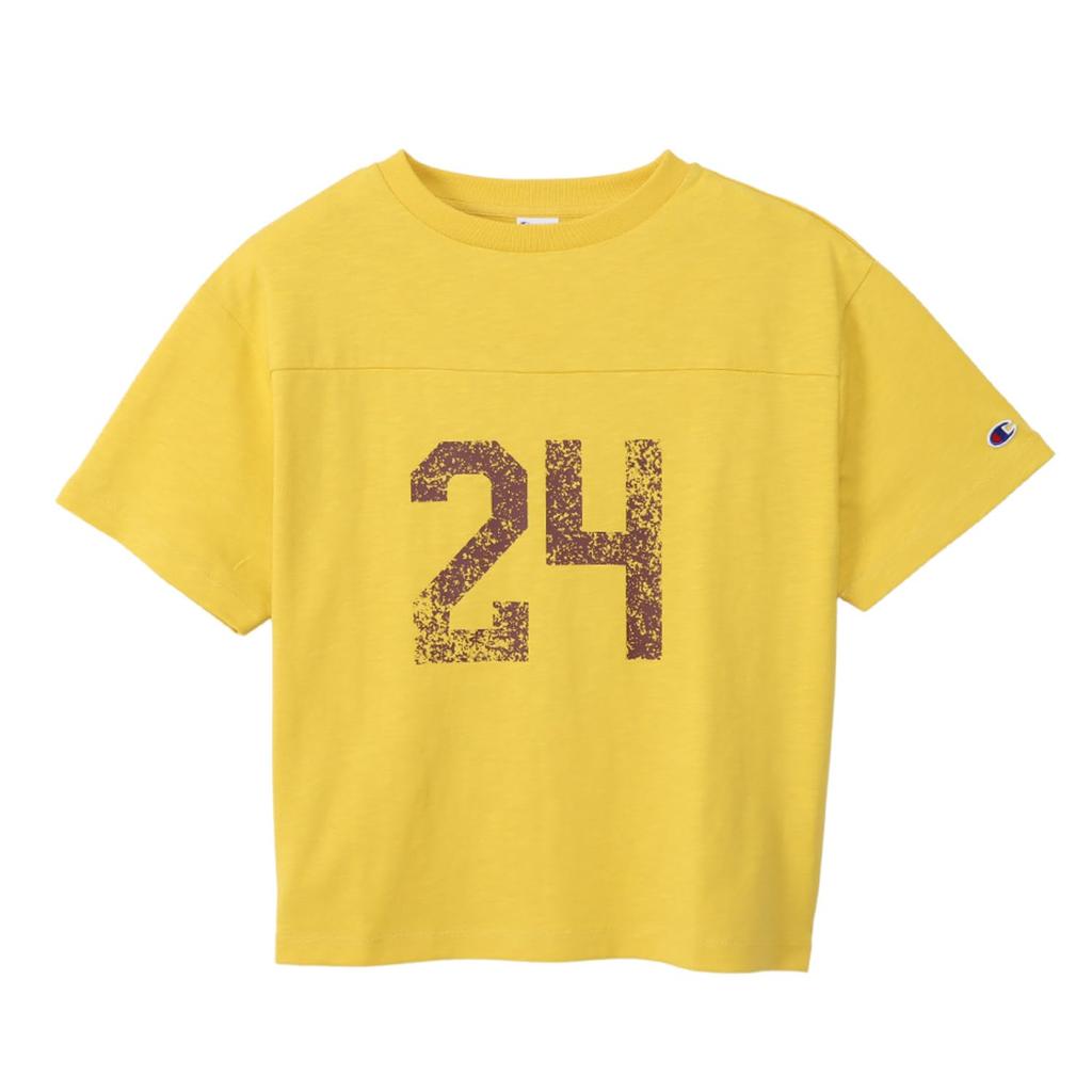 Short Round Xylitol Graphic Short Sleeve Yellow [Champion] T-shirt, Sleeve, Neck, 100% Cotton, Treatment, Print, T-shirt, Women's Casual, CW-Z310