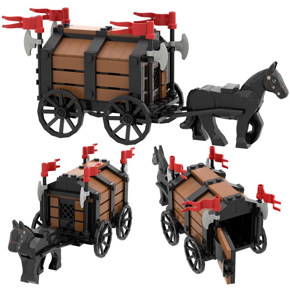 Building Block Carriage Medieval Chariot Prisoner Cart Military Weapon Accessories Weapon Assembly Small Particle Scene Model