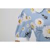 Women's Clothing Supply Summer Blue Bundle Neck Doll Collar Short Sleeve Retro Medium and Long Dress Printed Dress