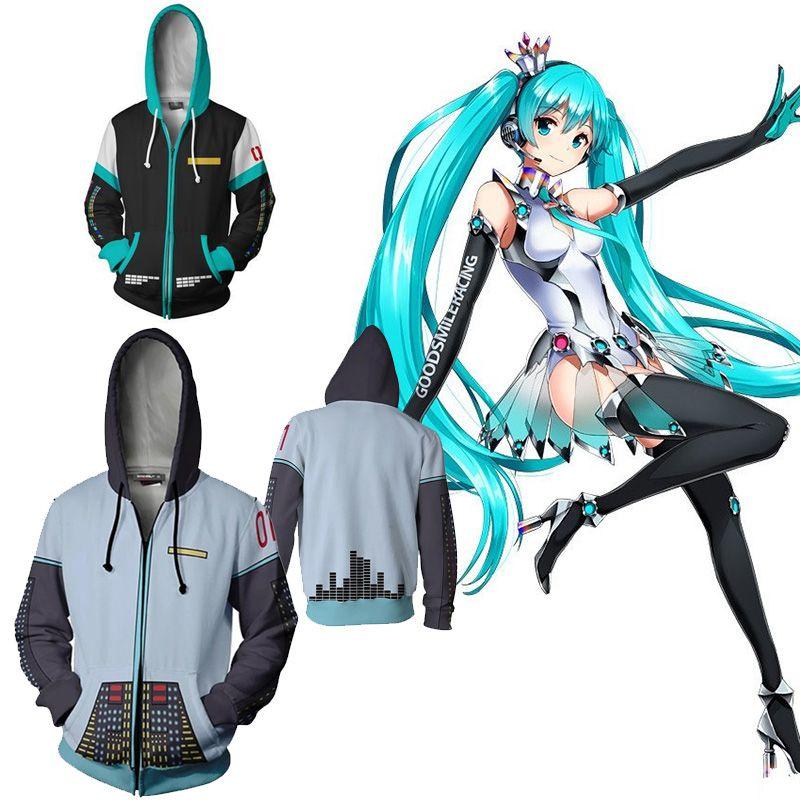 Stylish Hatsune Miku Vocaloid Zipper Hoodie With Soft Material For Everyday Wear