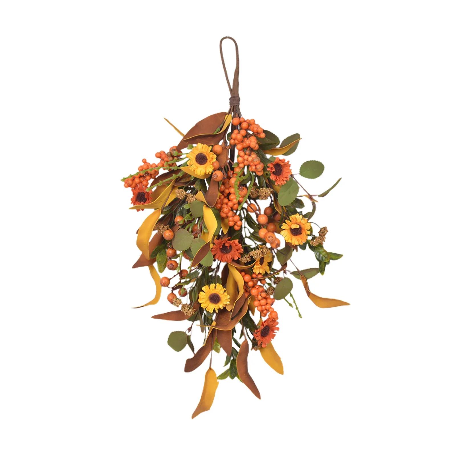 Artificial Foam Pumpkins Silk Maple Leaves Sunflower And Berries Fall Swag Thanksgiving Wall Wedding Fake Garland Door Wreath