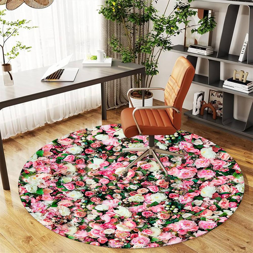 1pc Floral Wall Rose Garden Round Chair mat Area Rug - Non-Slip, Floor Mat for Office, Bedroom, home decor Christmas Gift p0811305