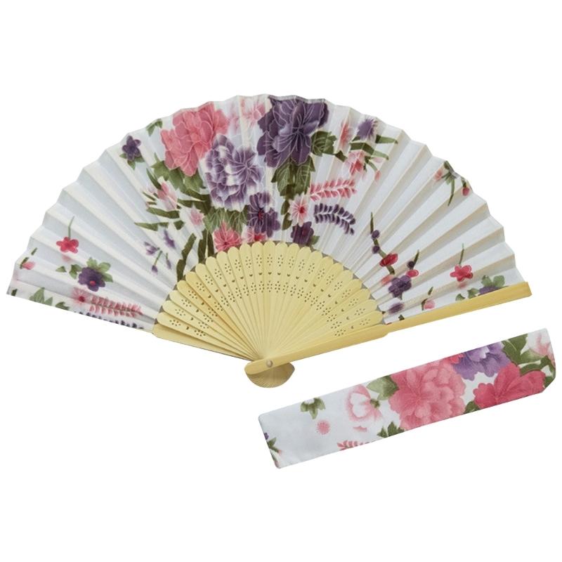 Vintage Folding Hand Fan with Bag Bamboo Fabric Fans for Women Dance Gift Music Festival Performances Wedding Decoration