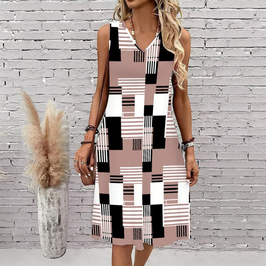 Plus Size V Neck Sleeveless Dappled Light Bamboo Grove Scenery Print For Peaceful Daily Wear