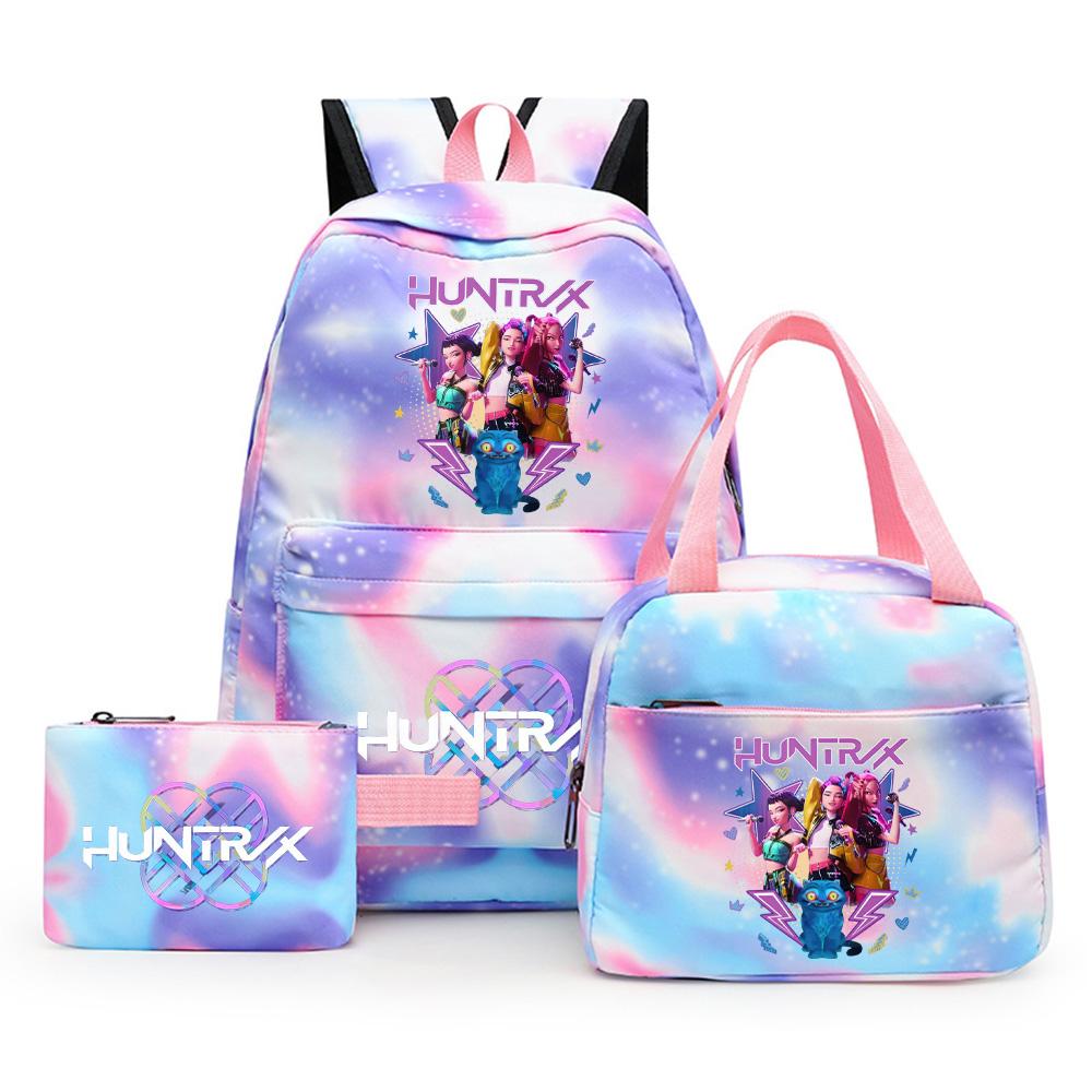 3Pcs/set Cute Cartoon Kpop Printed Backpack with Pengcil Case Lunch Bag for Teenager Girl Boy Bookbag Large Capacity Travel Bag Kid Gift Rucksak