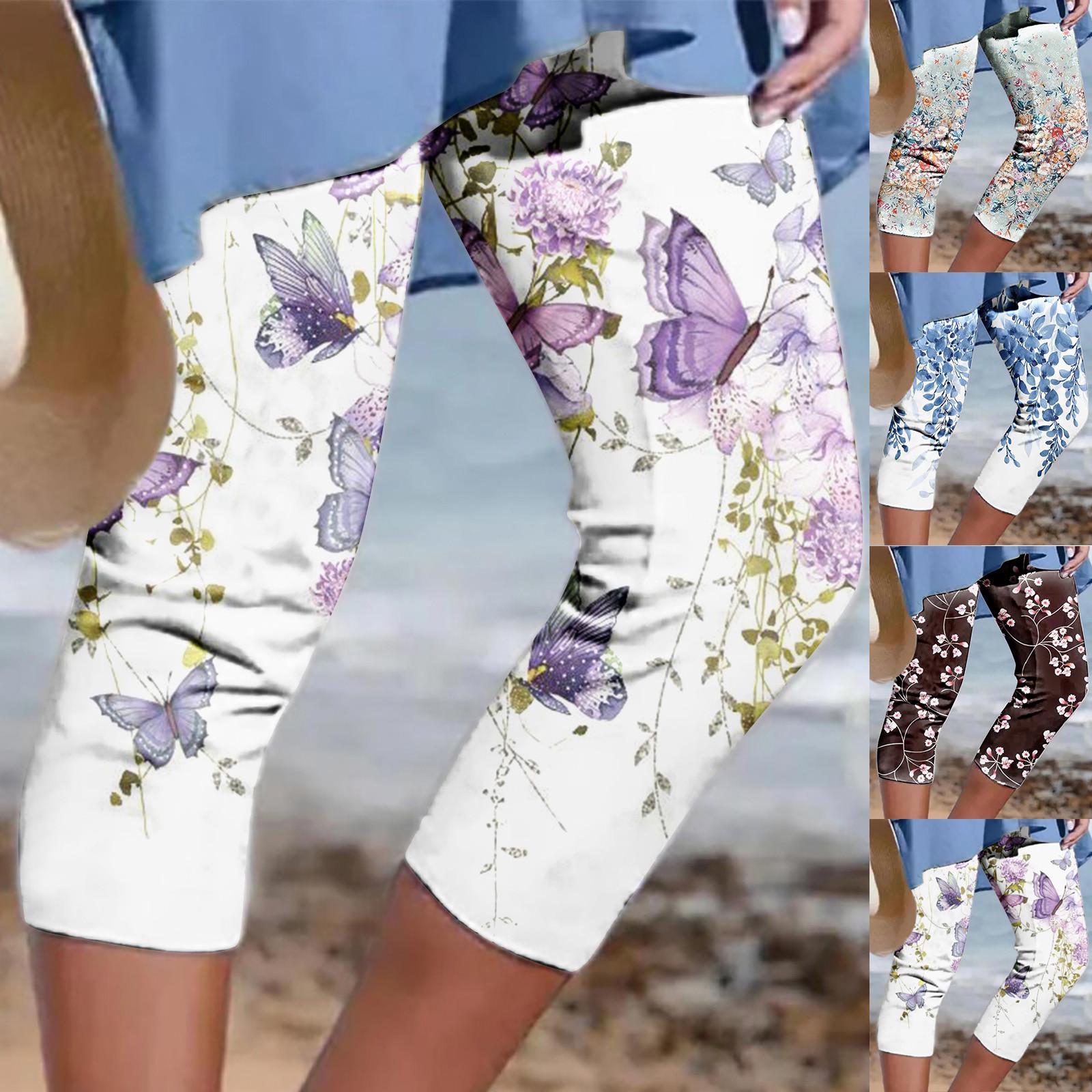 

Женские летние укороченные брюки с эластичной талией с принтом