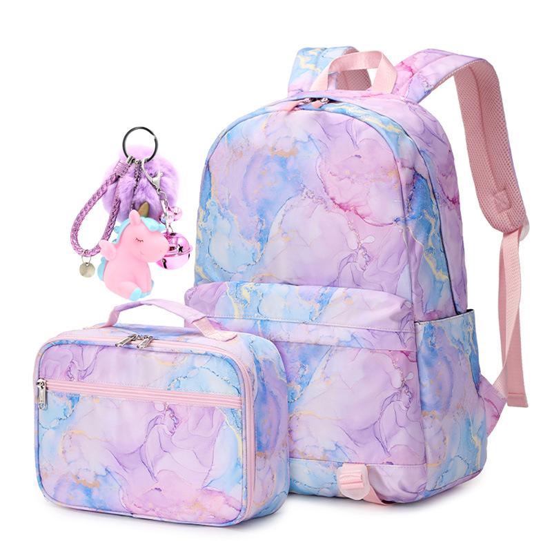 Lightweight Water Resistant Backpack for Kids Girls School Backpack with Lunch Box Elementary Middle School Book Bag Set