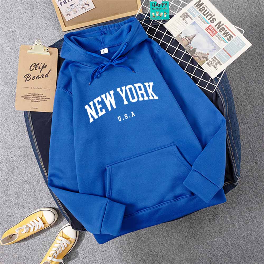 Sudadera con capucha para hombre y mujer, diseño de ciudad de Nueva York, EE. UU., con letras estampadas, estilo Harajuku, informal, holgada, ropa deportiva