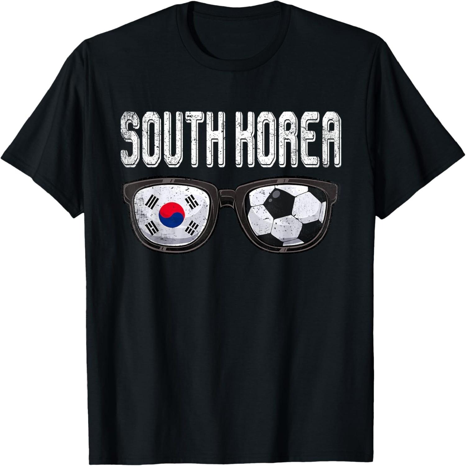 South Korea Soccer Funny South Korean Flag Glasses Football T-Shirt S
