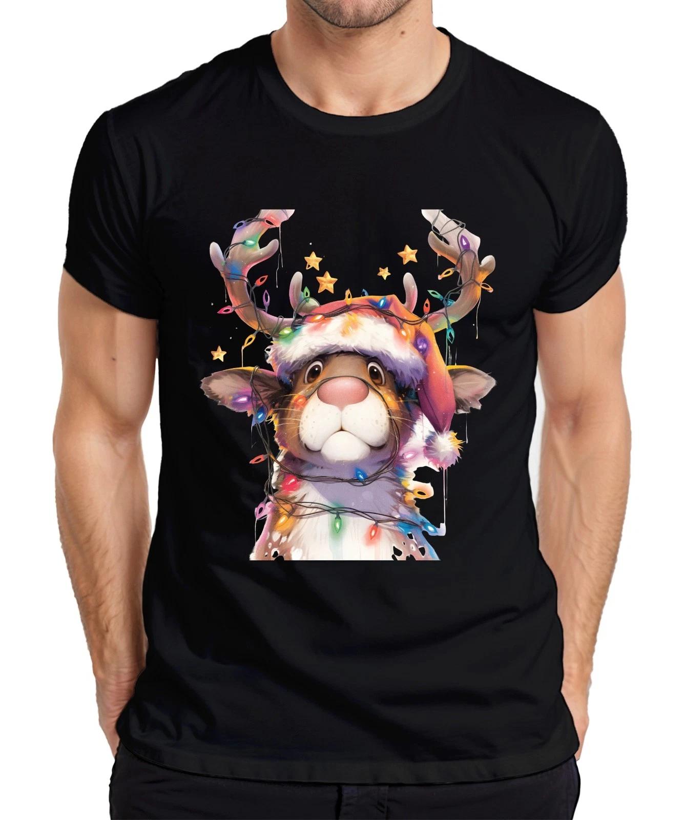Rentier Lichterkette Weihnachten niedlich Geschenk Retro Herren T-Shirt XXL
