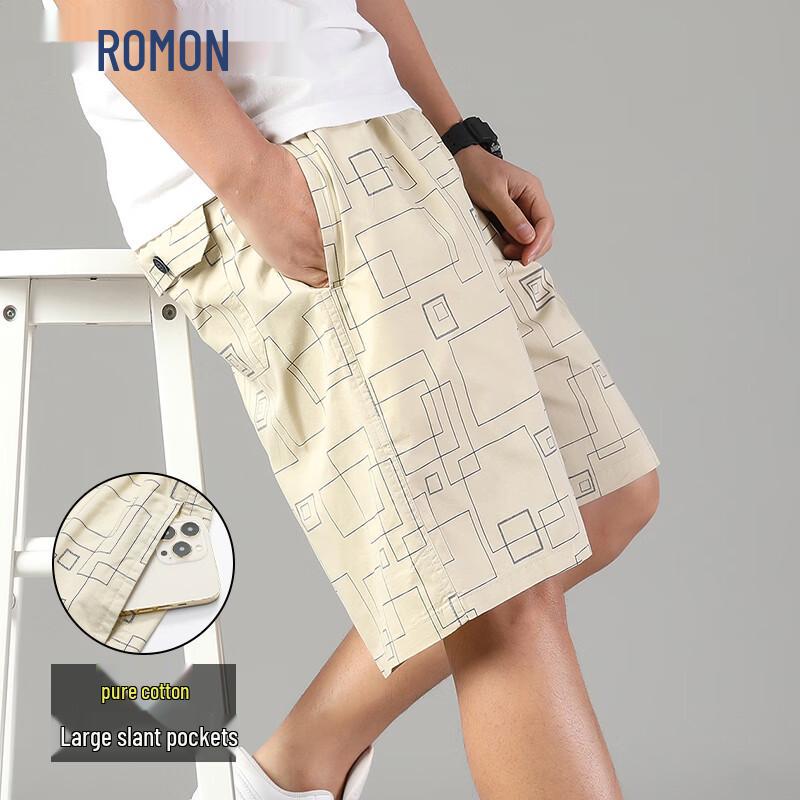 Romon Men s Printed Cotton Beach Shorts 6XL