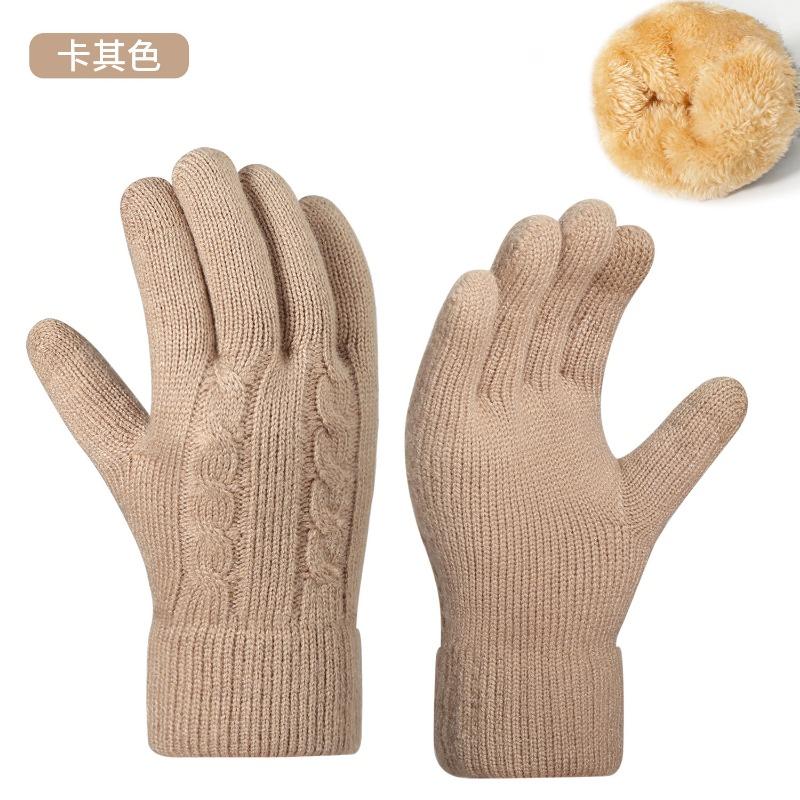 Winter women's double-layer knitted gloves, piled and thickened cold-proof and warm touch-screen gloves