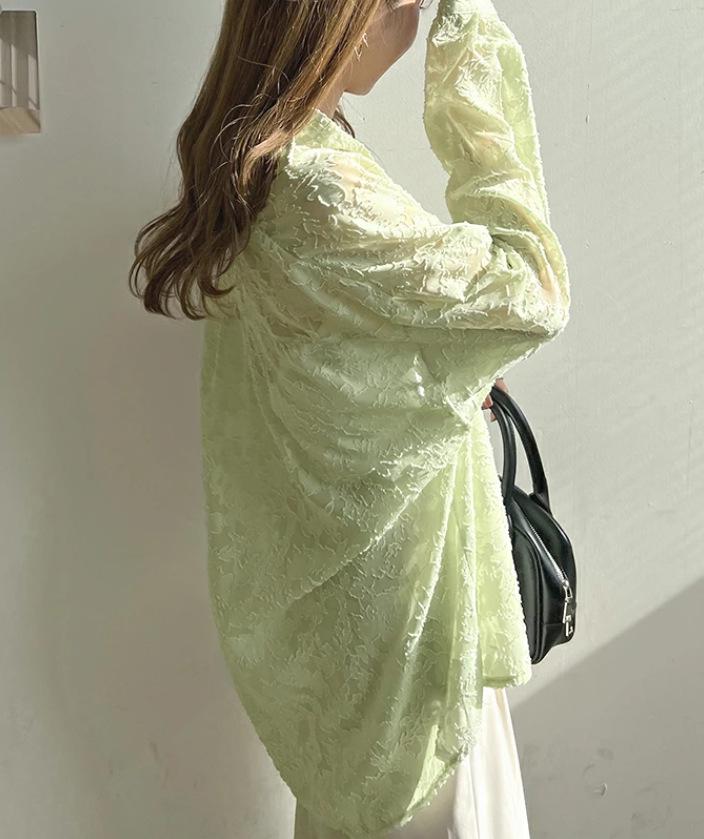 Japanese Korean Lace Chiffon Beach Top - Loose Airy Shirt