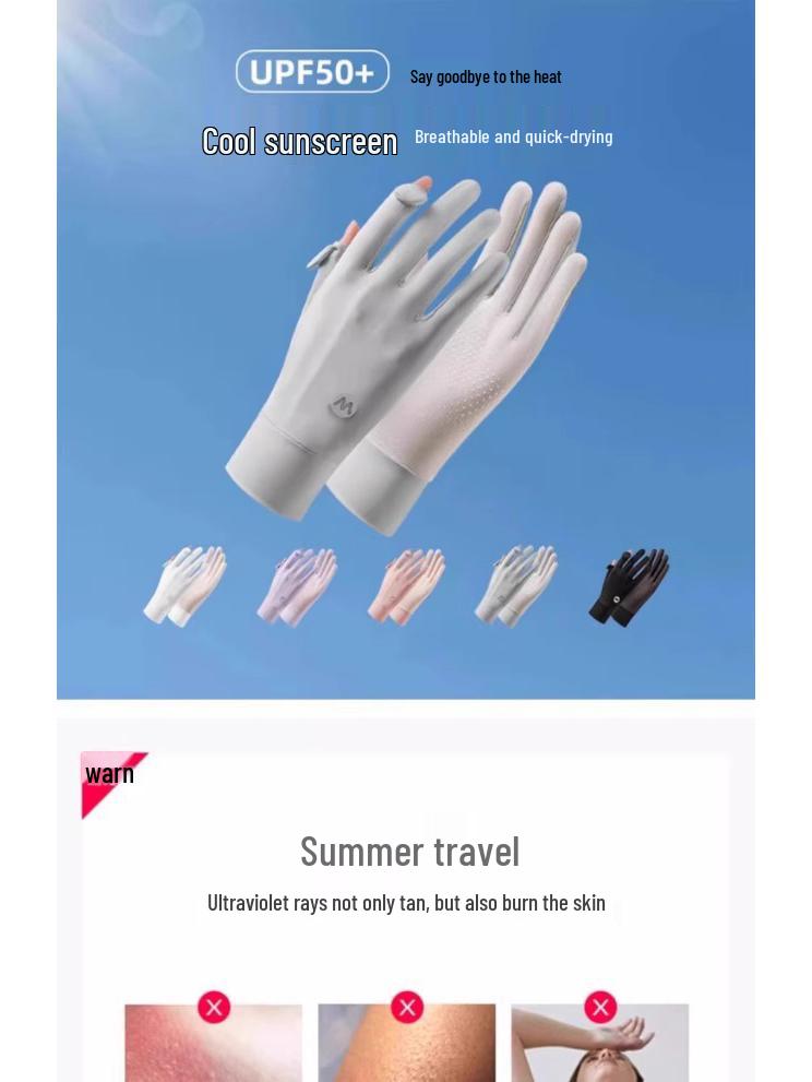 Women’s Ice Silk Sun Protection Gloves, Thin Anti-UV, Non-Slip for Driving & Cycling, Touch Screen Compatible.