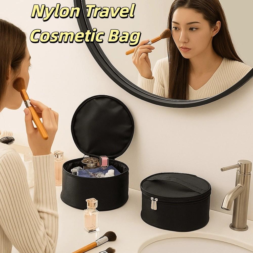 Borsa per Trucco Portatile Portatile Grande Capacità Nera Organizzatore da Viaggio per Articoli da Toeletta Chiusura a Zip Impermeabile Nylon Scatola Porta Cosmetici