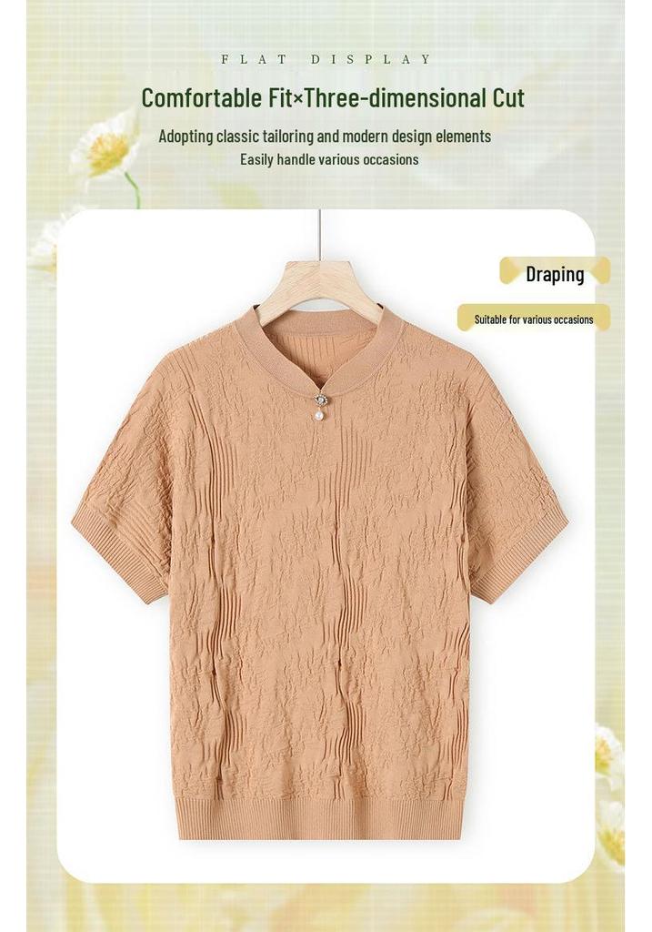 Elegantes Strick-T-Shirt mit Struktur und kurzen Ärmeln für Frauen mittleren Alters und ältere Frauen 2026