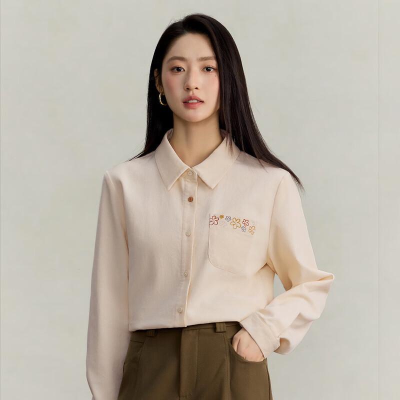 

INMAN Women s French Style Embroidered Corduroy Long-Sleeve Shirt S