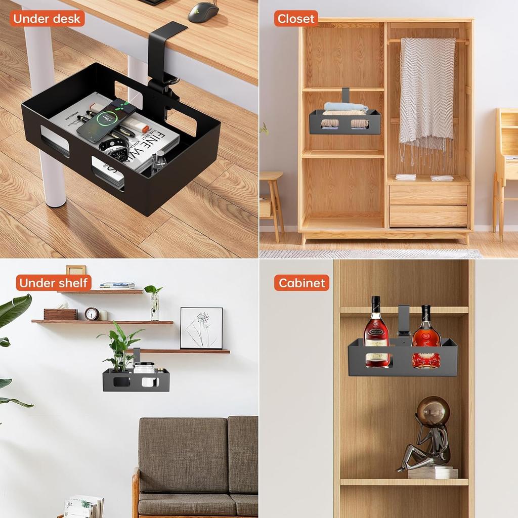 Samcos Storage Desk Clamp Magnetic Multifunctional Storage Small Item No Drilling Easy Shelf 5kg Load Steel Cushion Pad White Under-Table Rack,