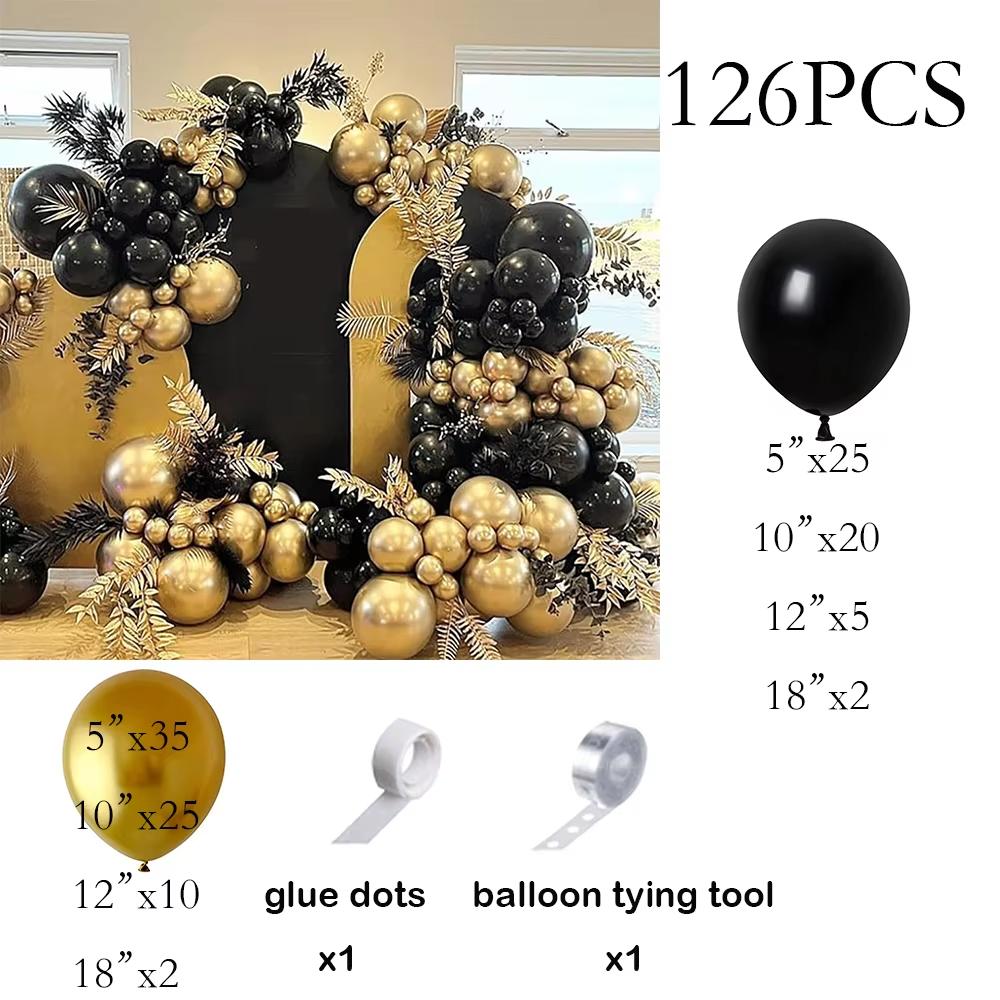

126PCS Black Gold Balloon Garland Graduation Decor Balloon Arch Kit Birthday Party Baby Shower Wedding Anniversary Decoration As Picture