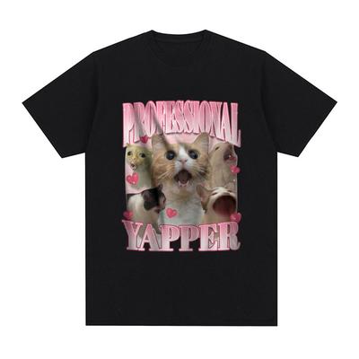 Professional Yapper Meme T-Shirt Funny Cat Lovers Graphic Short Sleeve T Shirt 100% Cotton Casual Comfort Loose T-shirts Unisex