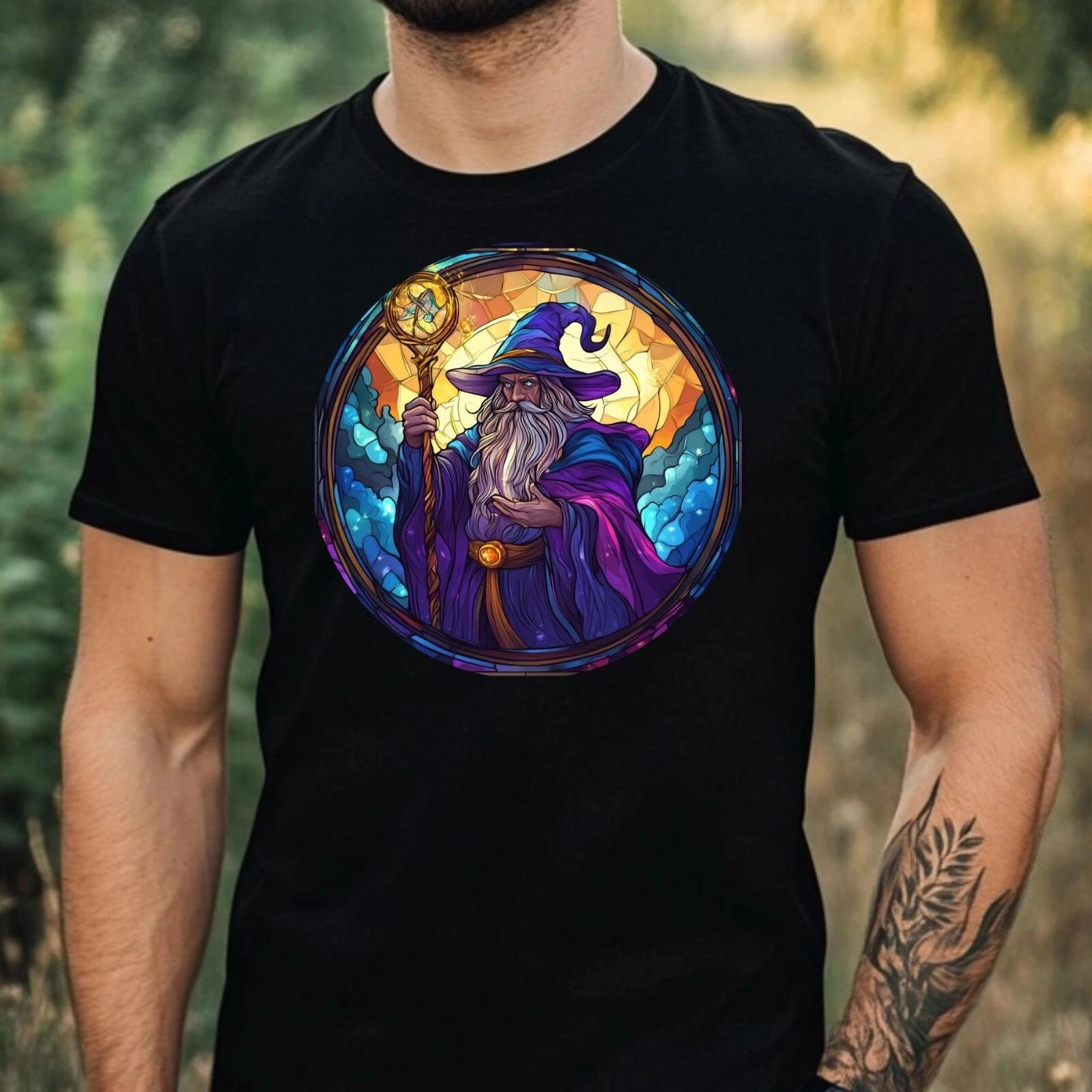 T-Shirt Herren Zauberer Buntglas Motiv Baumwolle Größe XS bis 5XL XL