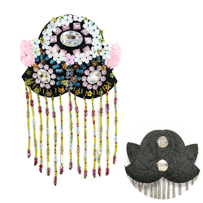 Brooch Pin Bead Long Tassel Chain Electroplating Decor DIY Men Women Bling Epaulette Clothing Shoulder Jewelry