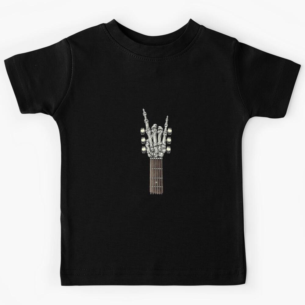 rock on guitar neck   with a sweet rock amp roll skeleton hand Kids T-Shirt 130
