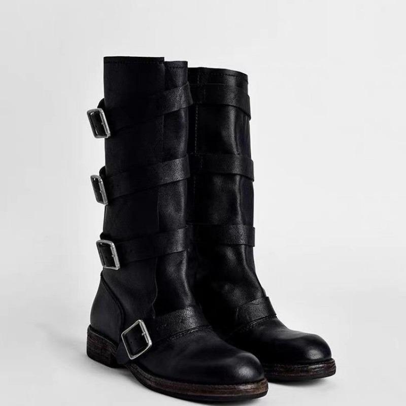 Dámské kozačky nad koleno na platformě s robustním podpatkem, trendy punk gotické boty New Rock z kůže, módní dámská obuv, motocyklová obuv