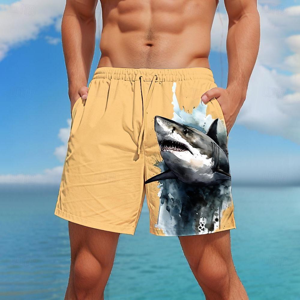 Men's Animal Shark Swim Trunks Swim Shorts Board Shorts Mid Waist Fashion Pocket Drawstring Elastic Waist Designer Clothing Apparel