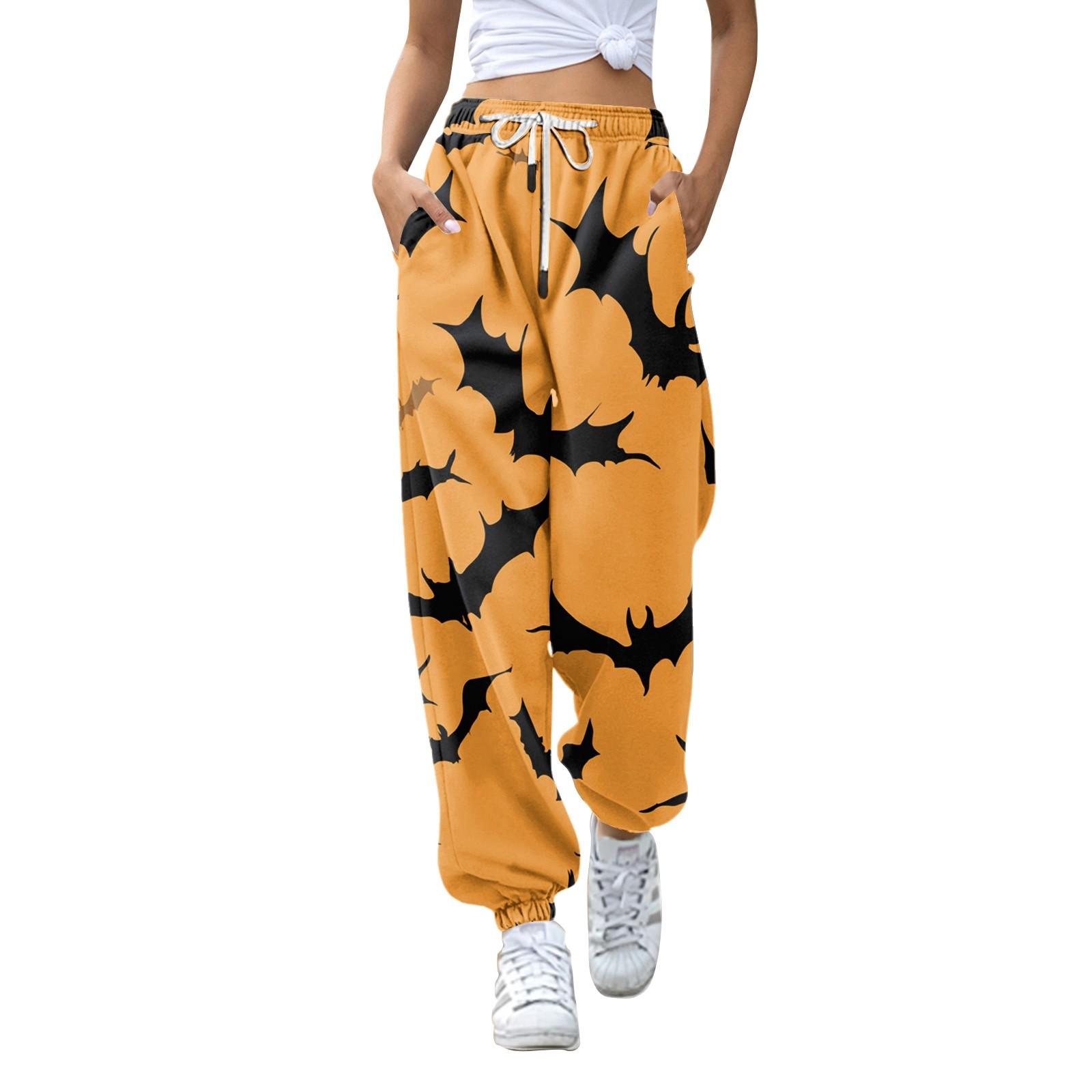 

Women s Fashion Halloween Loose Drawstring Waist Solid Color Casual Sports Pants M жовтий