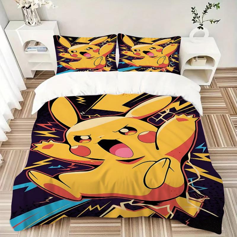3pcs bedding set Pikachu Electric Includes 1 Comforter + 2 Pillowcases, Without Pillow Inserts, Soft Comfortable,a0910244