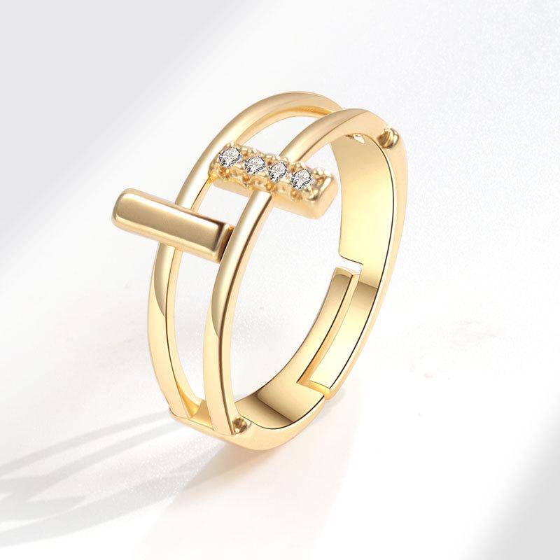 Luxury Double Layer Cross Open Ring For Women Minimalist Personalized Index Finger Zircon Stone Ring золотой