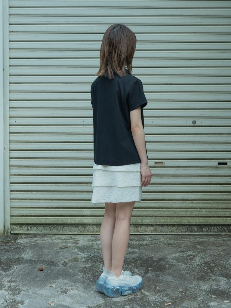 Pibeuseupibeuseu Open Collar Gathered Top / Charcoal